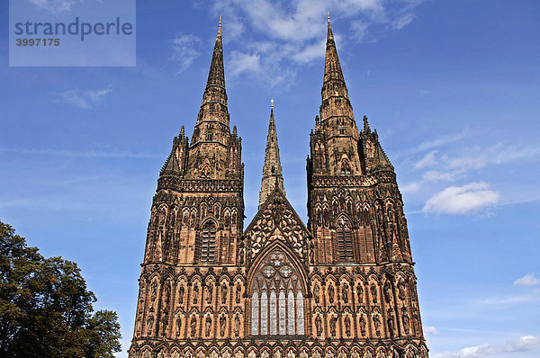 Hauptfassade der gotischen Kathedrale  Lichfield  England  Europa