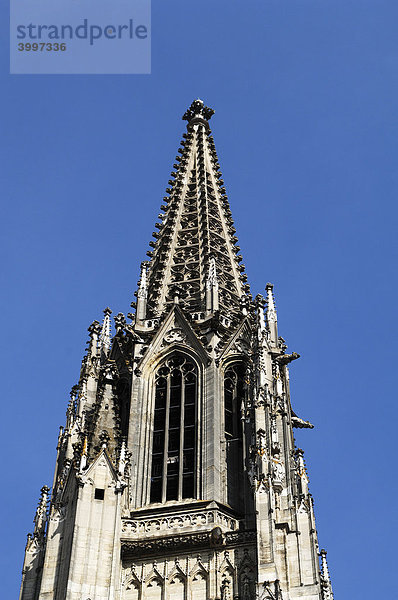 Restaurierter Turm vom Dom St. Peter  Detail  Regensburg  Oberpfalz  Bayern  Deutschland  Europa