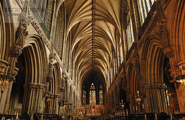 Kirchenraum mit Kreuzgewölbe der Lichfield Kathedrale  Decorated Style  englische Gotik  1256-1340  The Close  Lichfield  England  Großbritannien  Europa