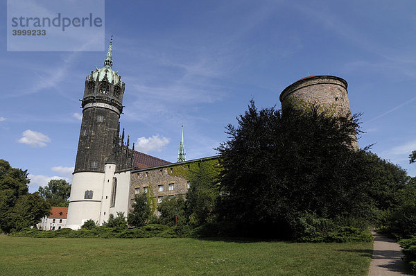 Schloss mit Schlosskirche  Lutherstadt Wittenberg  Sachsen-Anhalt  Deutschland  Europa