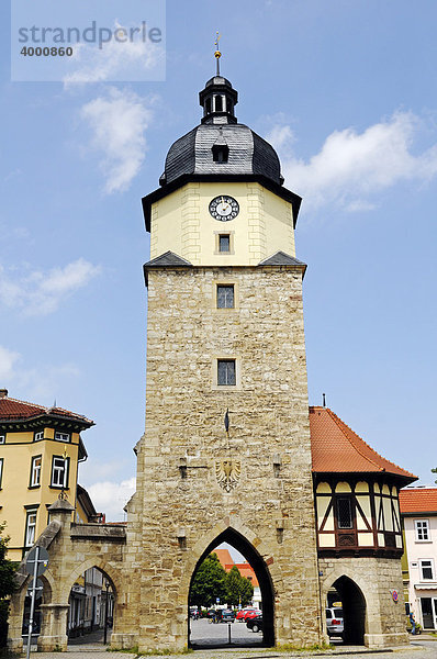 Historisches Stadttor am Riedturm  Riedplatz  Arnstadt  Thüringen  Deutschland  Europa