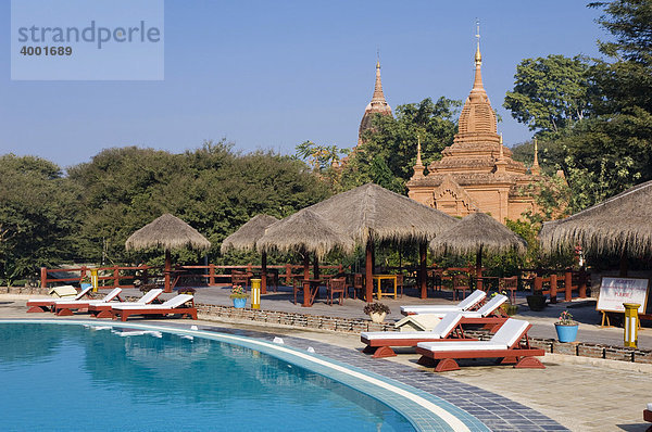 Tempel  Pool  Bagan Thande Hotel  Old Bagan  Pagan  Burma  Birma  Myanmar  Asien