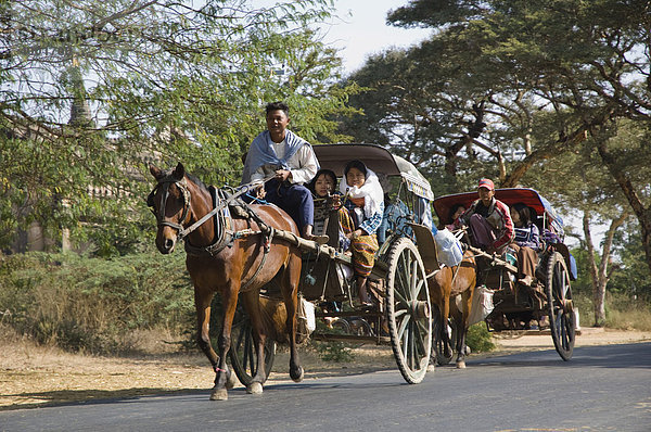 Pferdekutsche  Old Bagan  Pagan  Burma  Birma  Myanmar  Asien