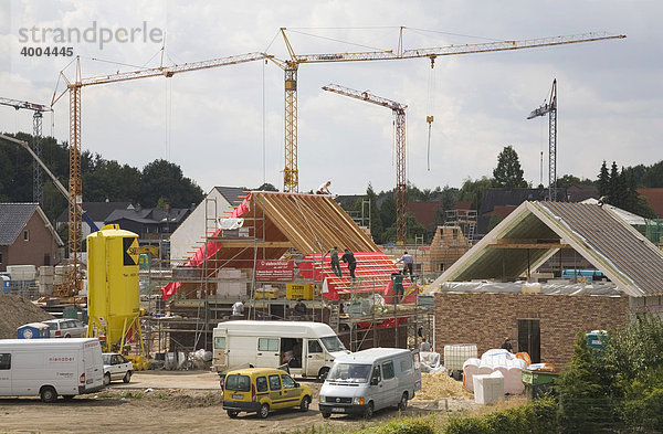 Kräne über einem Neubaugebiet in Waltrop  Nordrhein-Westfalen  Deutschland
