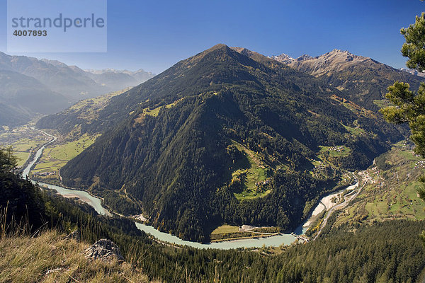 Innschleife  Pillerhöhe  Am Gachenblick  Gacher Blick  Fisser Joch mit Samnaungruppe  Oberinntal  Tirol  Österreich  Europa