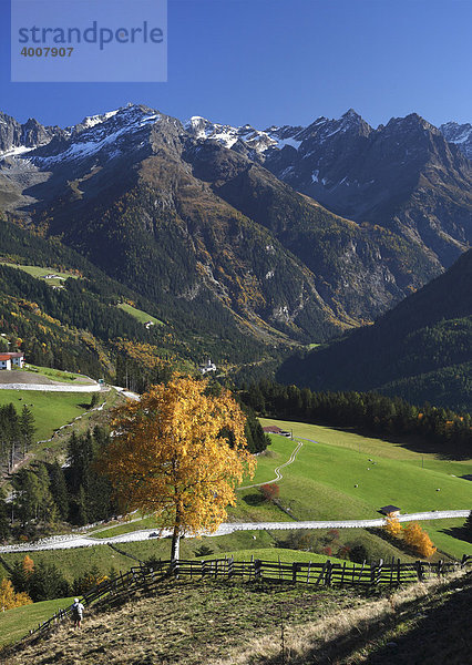 Kaunerberg  Blick von Schnadigen  Kaunertal im Herbst  Kaunergrat  Ötztaler Alpen  Tirol  Österreich  Europa
