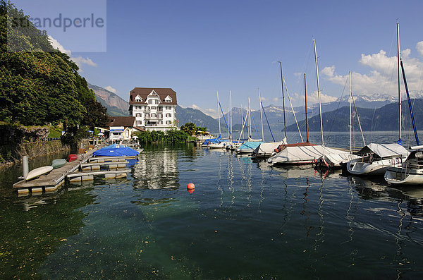 Hotel Central und Segelschiffhafen in Weggis am Vierwaldstättersee  Kanton Luzern  Schweiz  Europa Kanton Luzern