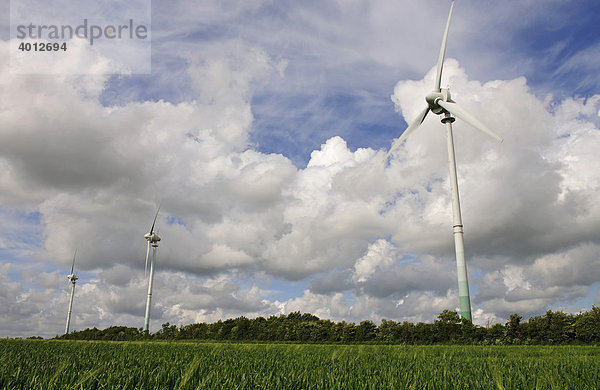 Windkraftanlage wandeln die Windenergie in Strom um  Schleswig Holstein  Deutschland  Europa