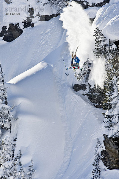 Freestyler macht Salto im Gelände  Kaltenbach  Zillertal  Nordtirol  Österreich  Europa