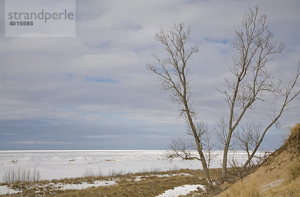 Dünen am zugefrorenen Michigan See im Winter beim Hoffmaster State Park  Norton Shores  Michigan  USA