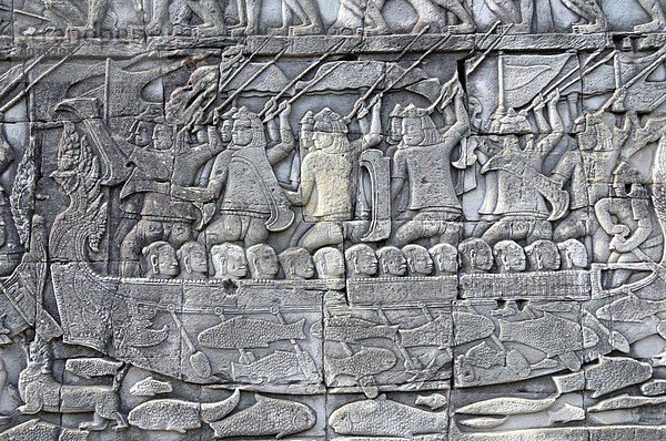 Relief im dritten Mauerring des Bayon  Angkor Wat  Kambodscha  Asien
