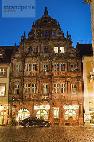 Hotel Ritter in der Heidelberger Altstadt bei Nacht  Baden-Württemberg  Deutschland  Europa