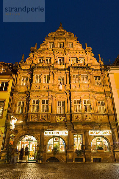 Hotel Ritter in der Heidelberger Altstadt bei Nacht  Heidelberg  Baden-Württemberg  Deutschland  Europa