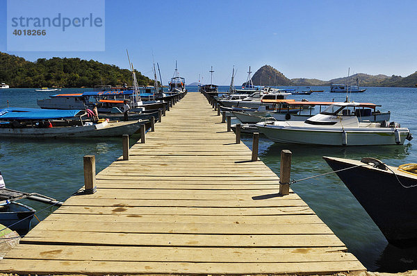 Boote an der Hafenmole von Labuhan Bajo  Flores  Indonesien  Südostasien