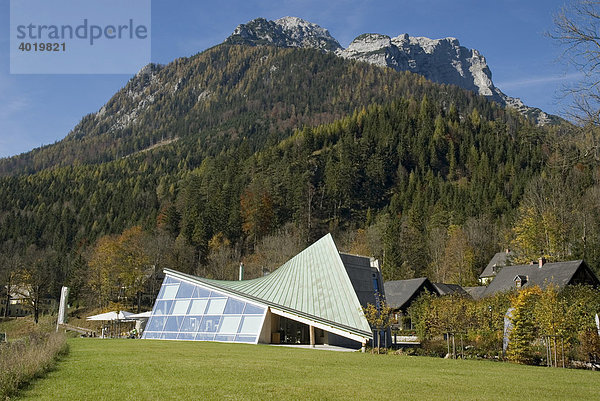 Nationalparkpavillon  dahinter der Große Buchstein  Gstatterboden  Nationalpark Gesäuse  Steiermark  Österreich  Europa