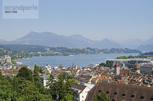 Stadtübersicht  Altstadt  Vierwaldstätter See  Berge  Luzern  Schweiz  Europa