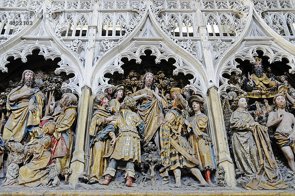 Chor  Verzierung  biblische Darstellung  Kathedrale Notre Dame  Amiens  Picardie  Frankreich  Europa