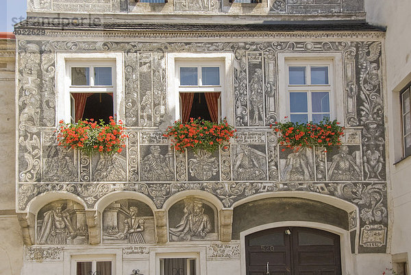 Sgraffito  Sgraffitti  Scraffito  Haus  Fassade  Slavonice  Zlabings  Tschechien  Tschechische Republik  Europa Hausfassade