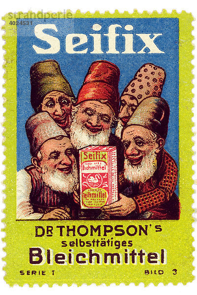 Historische Illustration  Reklamemarke  Seifix  Dr. Thompson's selbsttätiges Bleichmittel