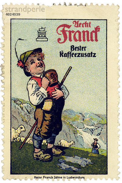 Historische Illustration  Reklamemarke  Aecht Franck  Bester Kaffeezusatz