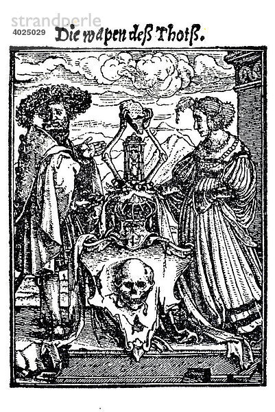Holzschnitt  Wappen des Todes  Hans Holbein der Jüngere  Totentanz  1538