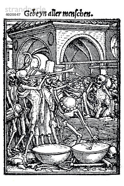 Holzschnitt  Gebein aller Menschen  Das Beinhaus  Hans Holbein der Jüngere  Totentanz  1538