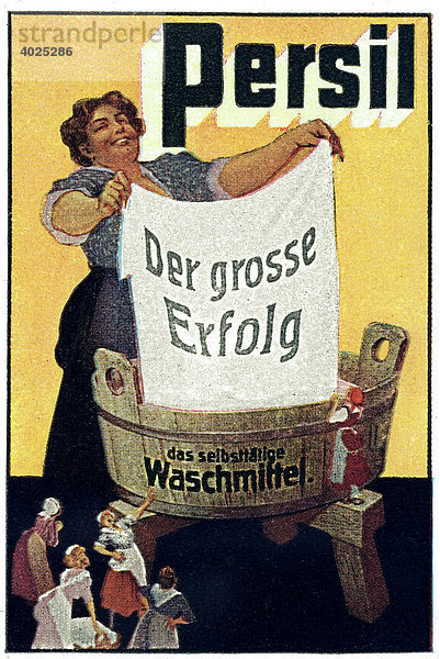 Historische Werbeillustration  Persil der grosse Erfolg  das selbsttätige Waschmittel