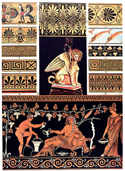 Historische Illustration  griechische Ornamente  Vasenmalerei
