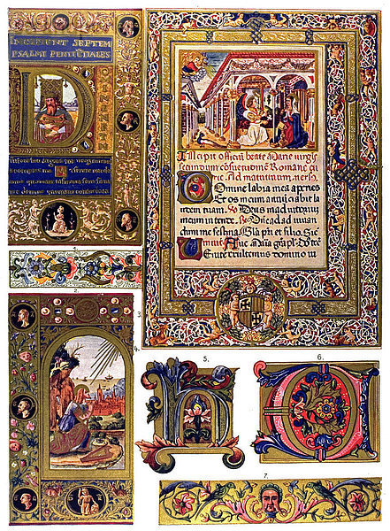Historische Illustration  italienische Ornamente  Manuskriptmalerei