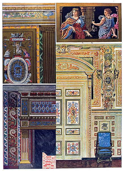 Historische Illustration  französische Ornamente  Wandmalereien