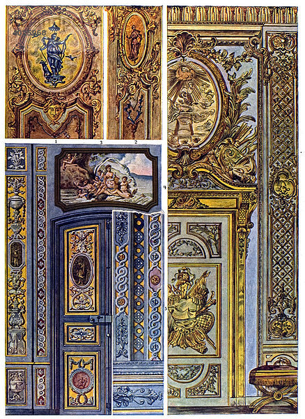 Historische Illustration  französische Ornamente  Zimmerdekoration aus der Zeit Ludwig XIV.