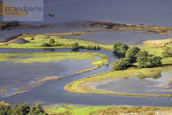 Das südliche Ende von Derwent Water während der Herbstflut  Lake District  Cumbria  Vereinigtes Königreich  Europa