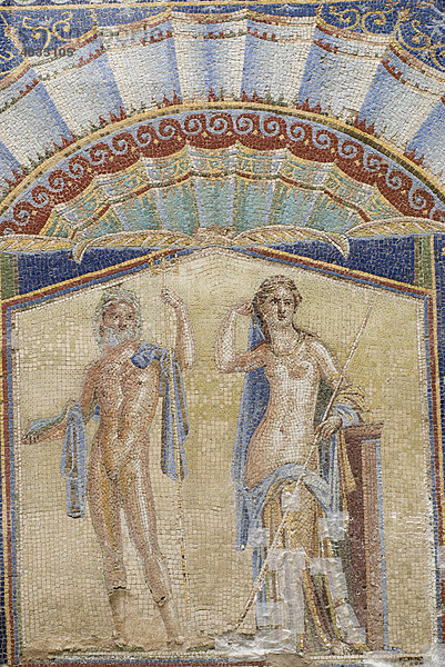 Mosaik Wandbild des Neptun und der Amphitrite  Casa di Nettuno e Anfitrite  Haus des Neptun und der Amphitrite  Ausgrabung der römischen Stadt Herkulaneum  Ercolano  Neapel  Kampanien  Italien  Europa