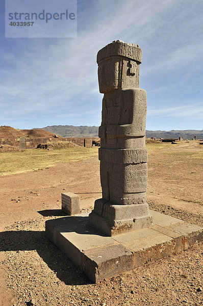 Monolit im Kalsasaya Tempel  Tihuanaku  UNESCO Welterbe  La Paz  Bolivien  Südamerika