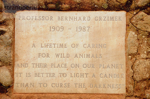 Grabstein von Bernhard Grzimek am Rand des Ngorongoro-Kraters  Ngorongoro Conservation Area  Tansania  Afrika