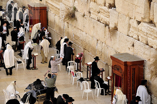 Betende jüdische Gläubige an der Klagemauer  Jerusalem  Israel  Naher Osten  Orient