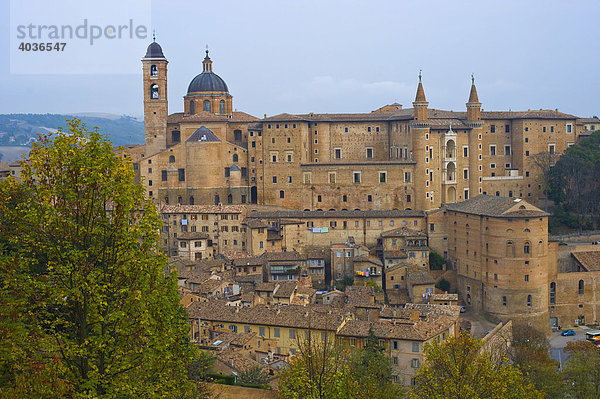 Stadtansicht mit Duomo und Palazzo Ducale  Urbino  Marken  Marche  Italien  Europa
