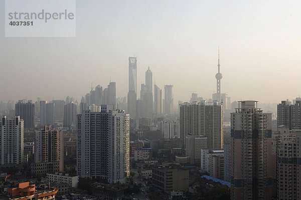 Skyline  hinten Pudong mit Pearl-Tower  Jin-Mao  und World-Financial-Center  Shanghai  China  Asien