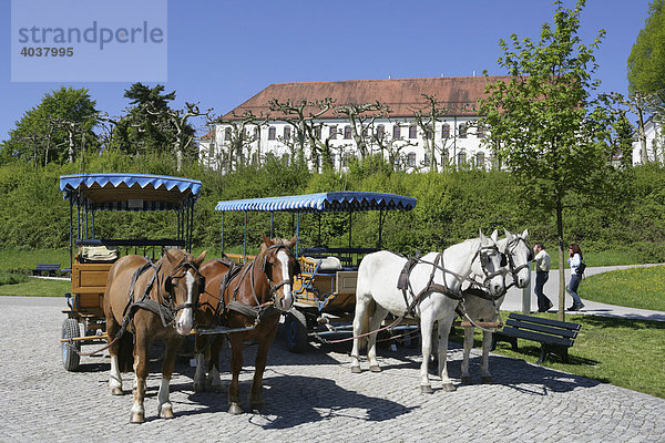 Pferdewagen vor dem Alten Schloß  Herrnchiemsee  Chiemsee  Landkreis Rosenheim  Oberbayern  Bayern  Deutschland