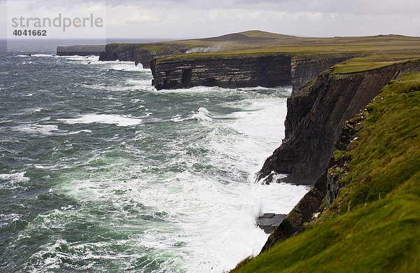 Meeresbrandung an den Klippen des Loop Head  Irland  Europa