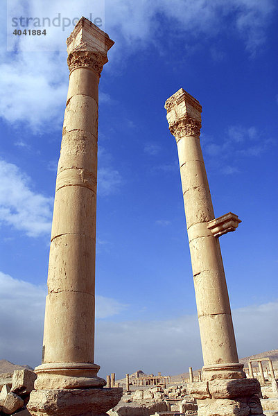 Säulen zwischen den Ruinen von Palmyra  Syrien  Naher Osten  Asien