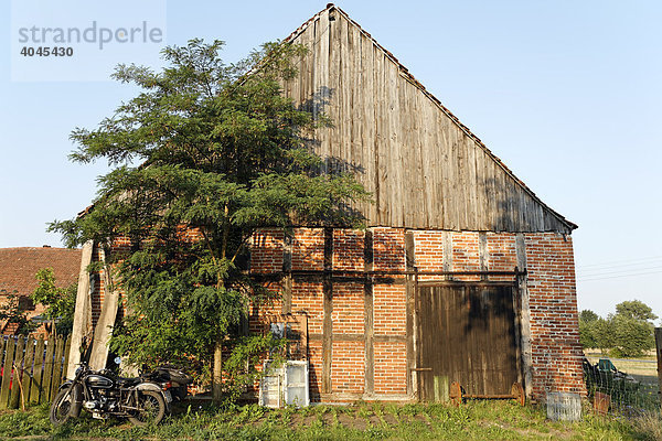 Alte Scheune eines Oderbruch-Bauernhofs  Wilhelmsaue  Märkisch-Oderland  Brandenburg  Deutschland  Europa