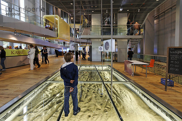 Neues Römermuseum  Eingangshalle mit Abdrücken von römischen Spuren unter Glas  Archäologischer Park Xanten  APX  Niederrhein  Nordrhein-Westfalen  Deutschland