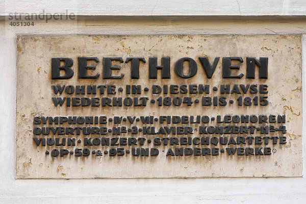 Schild am Pasqualati-Haus  Beethovenhaus  Wien  Österreich  Europa