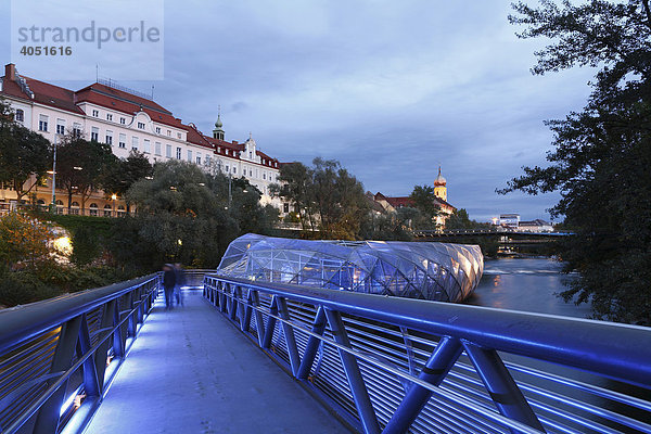 Murinsel  Graz  Fluss Mur  Steiermark  Österreich  Europa