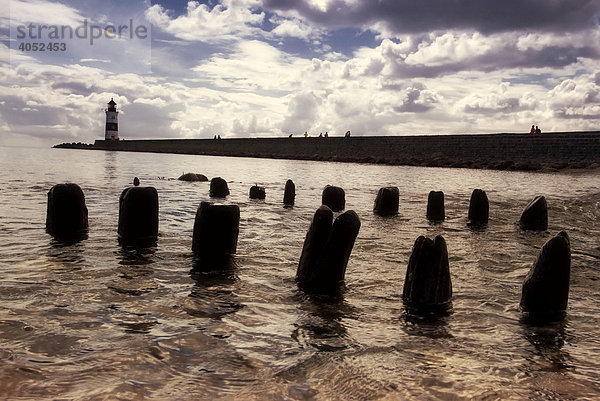 Landschaft mit Buhnen am Leuchtturm Schleimünde  Ostsee  Schleswig-Holstein  Deutschland  Europa