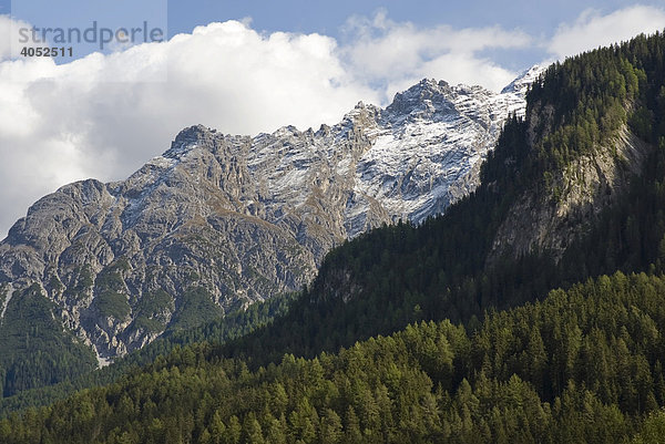 Piz Zuort  3119m über NN  und bewaldete Hänge in den Unterengadiner Dolomiten  Schweiz  Europa