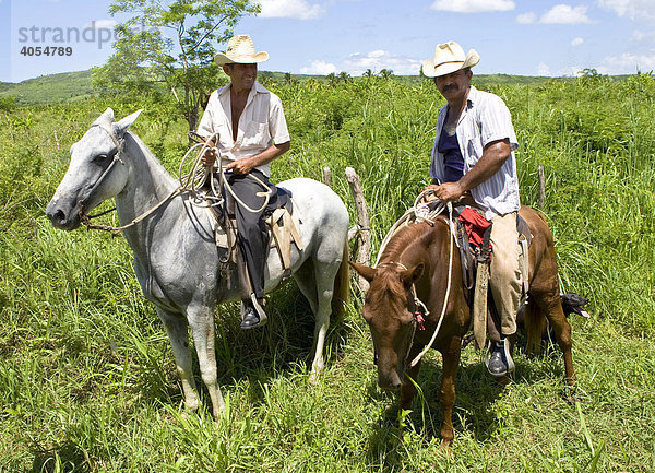 Stolze kubanische Reiter auf ihren Pferden  Kuba  Cuba  Lateinamerika  Amerika