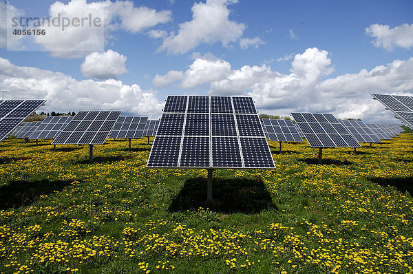 Photovoltaikanlage auf freiem Feld  Oberrüsselbach  Mittelfranken  Bayern  Deutschland  Europa