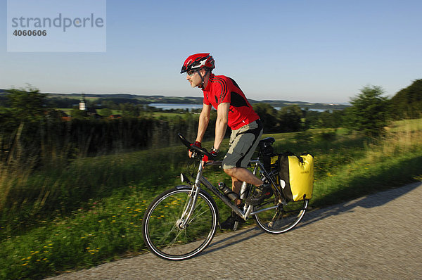 Radfahrer am Waginger See  Chiemgau  Bayern  Deutschland  Europa